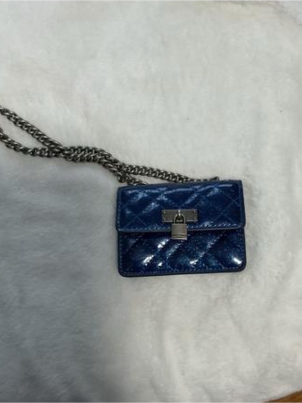 Quilted Glossy Blue Crossbody Bag with Chain Strap